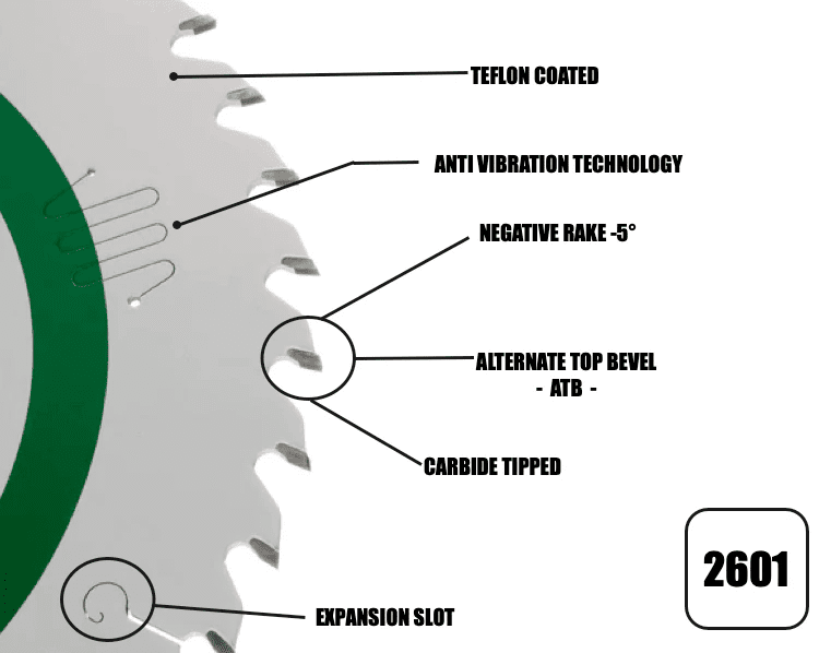 260mm x 30mm x 2.4mm 40 Tooth ATB (Neg Rake)  Kapex KS120 Circular Saw Blade - 2601 - Armstrong Cheshire