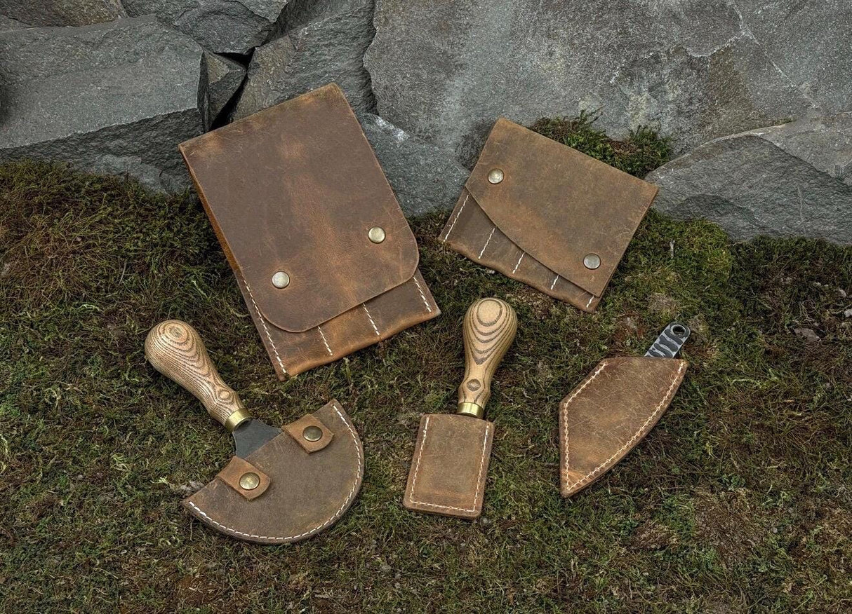 Professional Leatherworking Tool Kit – Cutting Knife, Beveler, Stitching Chisels & Accessories