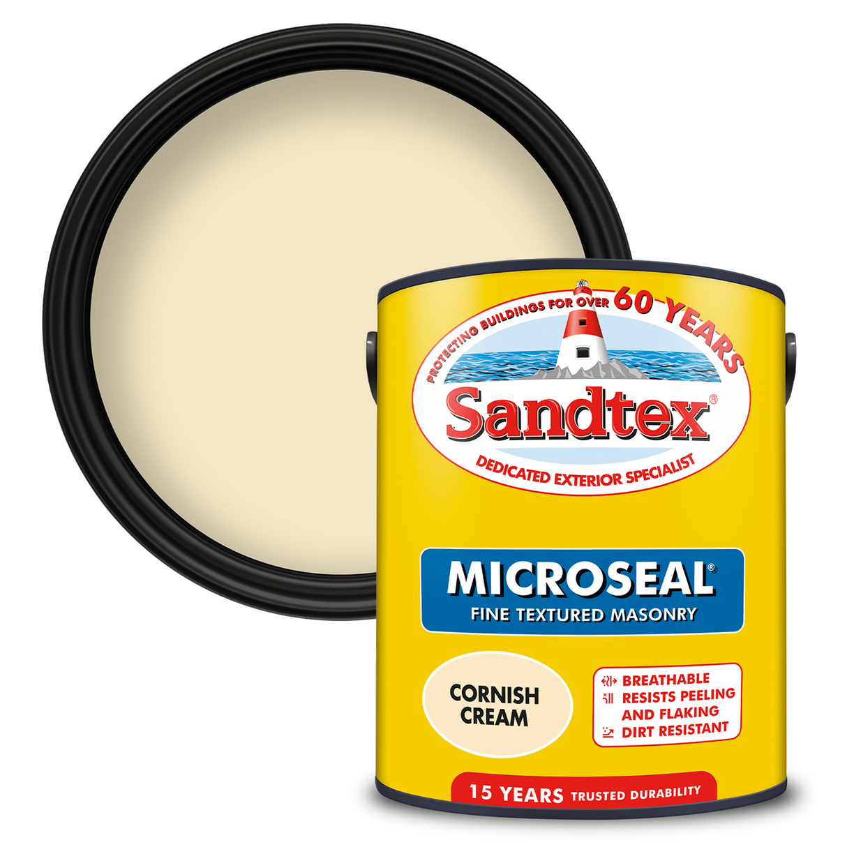 Sandtex-MasonryPaint-Microseal-FineTextured-15Year-Weatherproof-Exterior-Wall-Paint-Cornish-Cream-5L