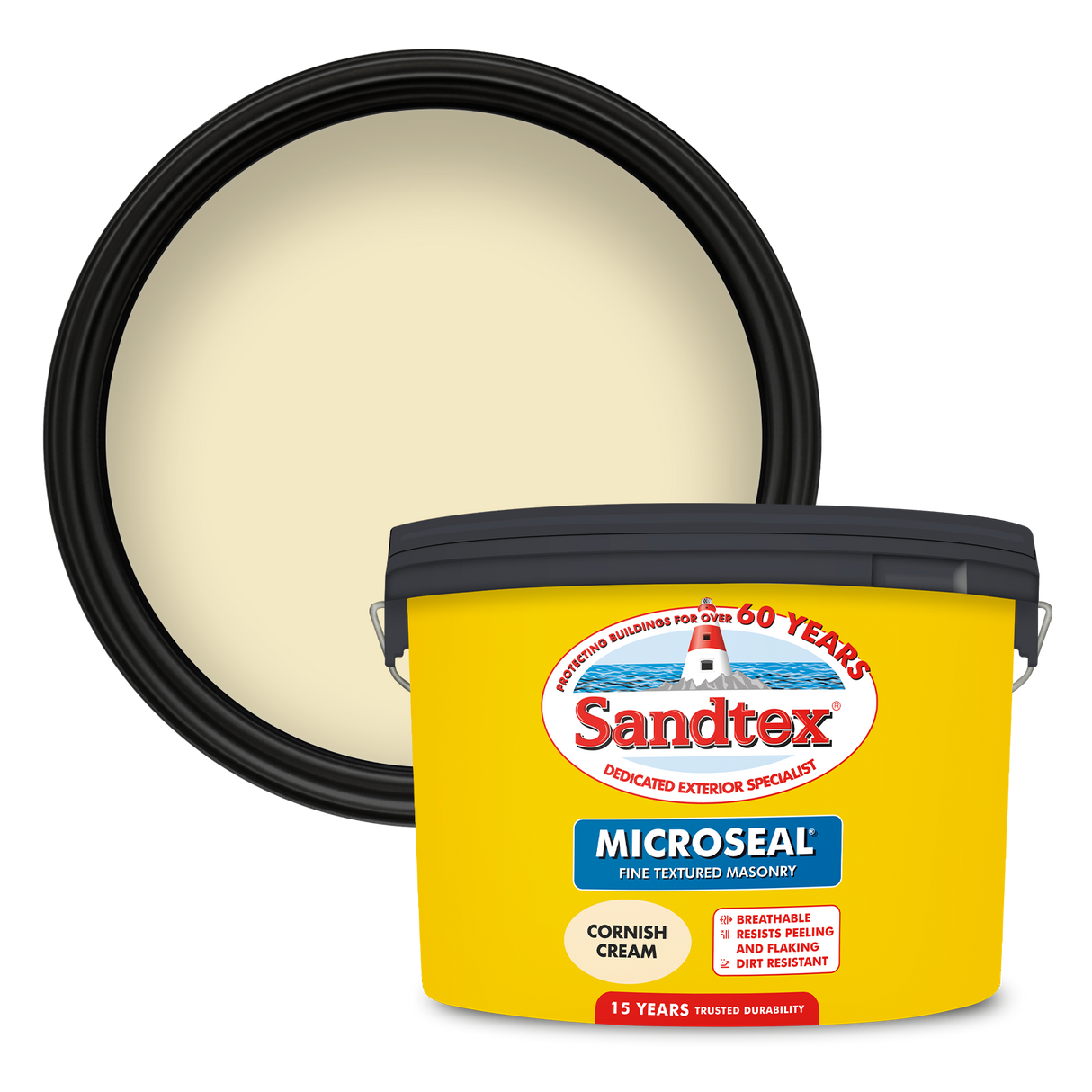 Sandtex-MasonryPaint-Microseal-Fine-Textured-15Year-Weatherproof-Exterior-Wall-Paint-Cornish-Cream-10L