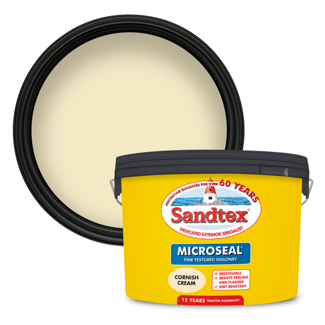Sandtex-MasonryPaint-Microseal-Fine-Textured-15Year-Weatherproof-Exterior-Wall-Paint-Cornish-Cream-10L