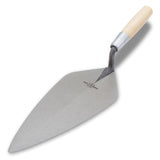 Brick trowel with a wooden handle on a white background