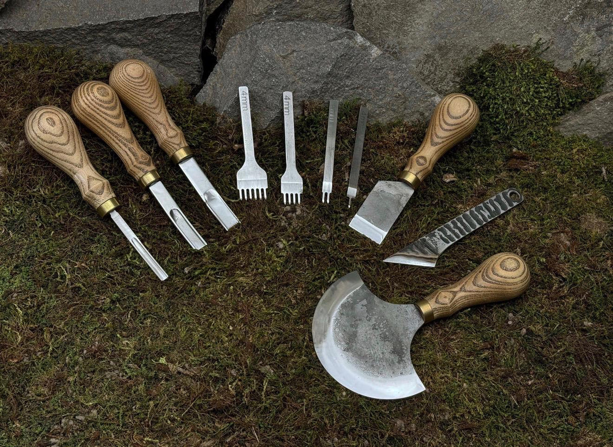 Professional Leatherworking Tool Kit – Cutting Knife, Beveler, Stitching Chisels & Accessories