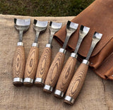 Professional Woodworking Tool Hand-Forged Spoon Carving Gouge Set – 52100 Steel, Ash Handles