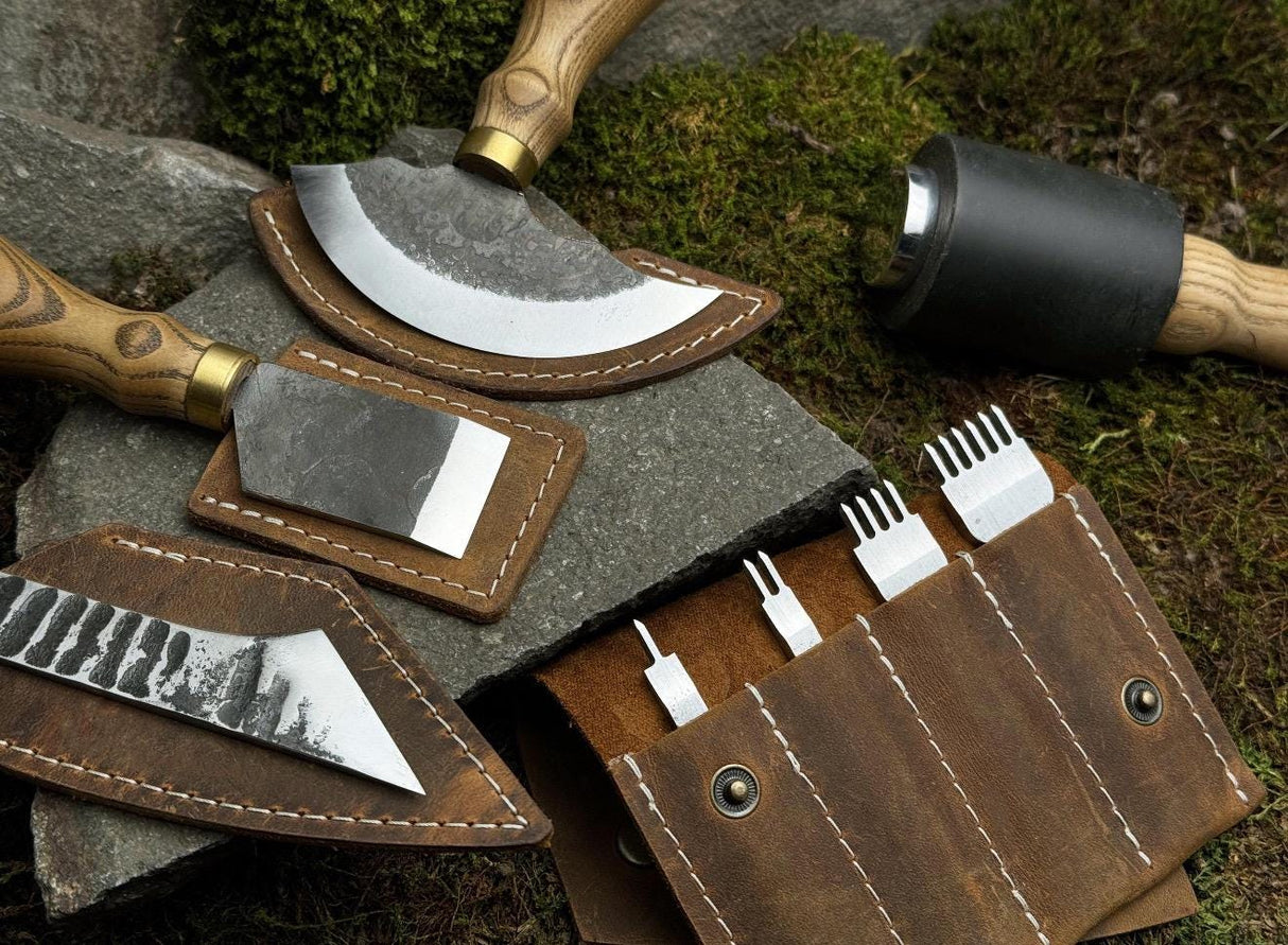 Leather Craft Tool Set – Half Moon Knife, Beveler & Stitching Chisels