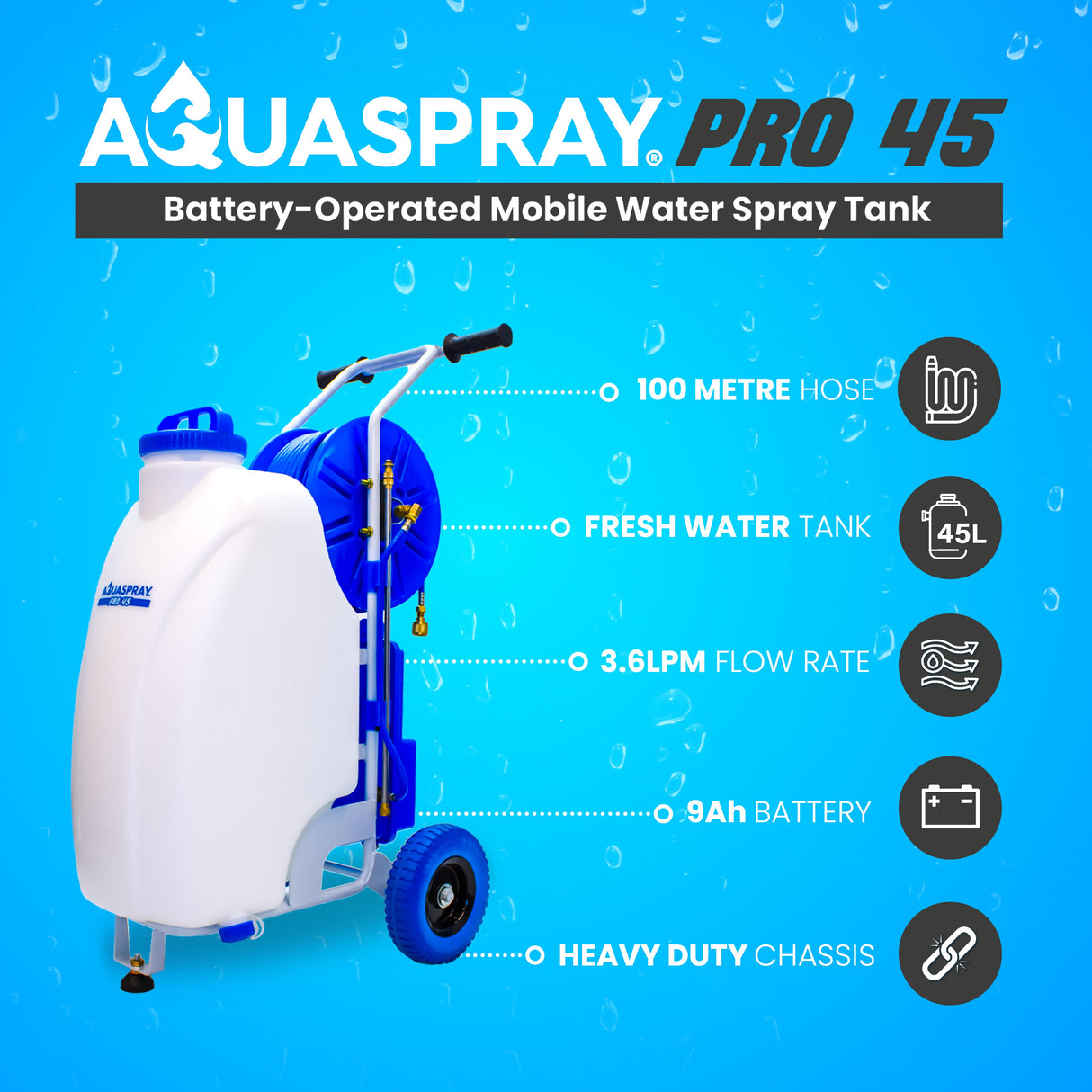 Aquaspray Pro 45L Battery-Operated Water Spray Tank