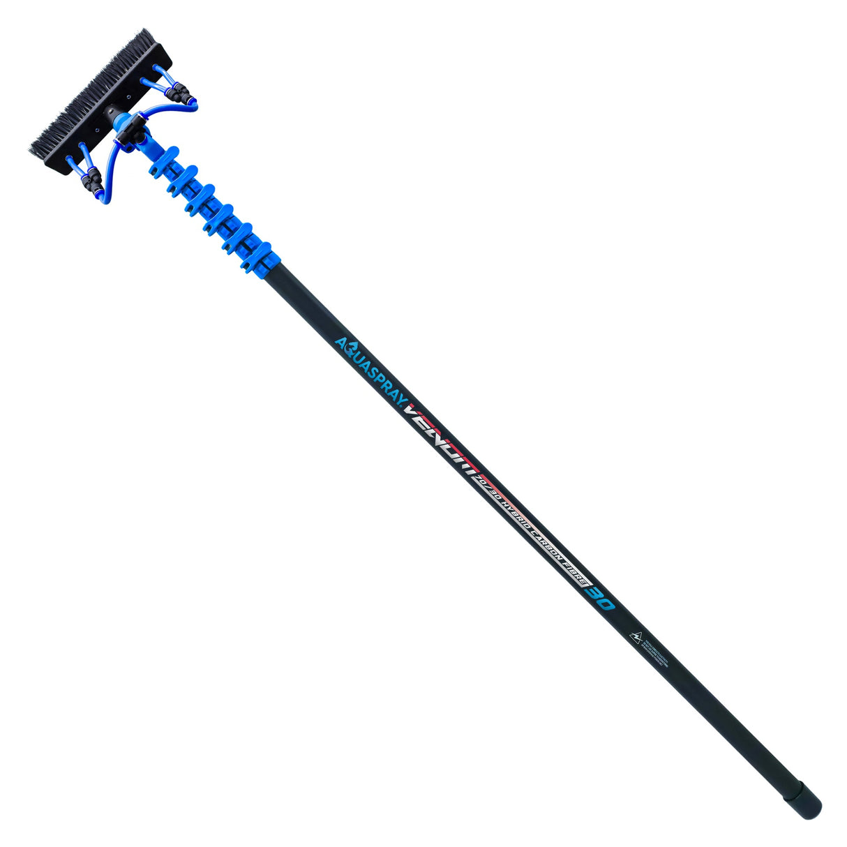 Aquaspray Venom 30ft Hybrid 70% Carbon, 30% Fiberglass Waterfed Window Cleaning Pole – 6 Sections
