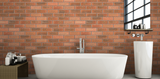 Bathroom with fire glow facing bricks