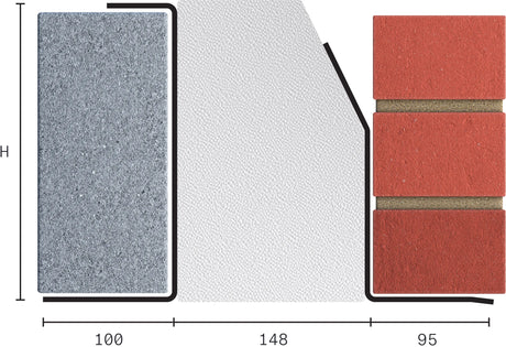 Section of CATNIC TX150 100 Lintel; detail of red brick integration and insulation.