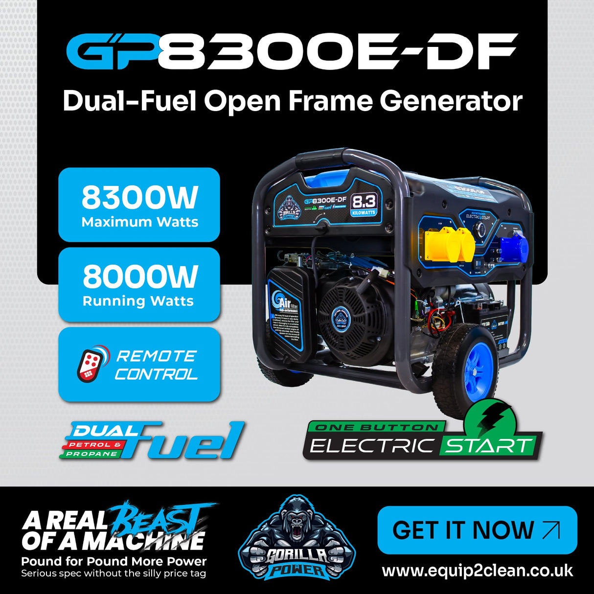 Gorilla Power 8300W Dual-Fuel Generator with Electric Start - GP8300E-DF - High-Capacity & Reliable Power