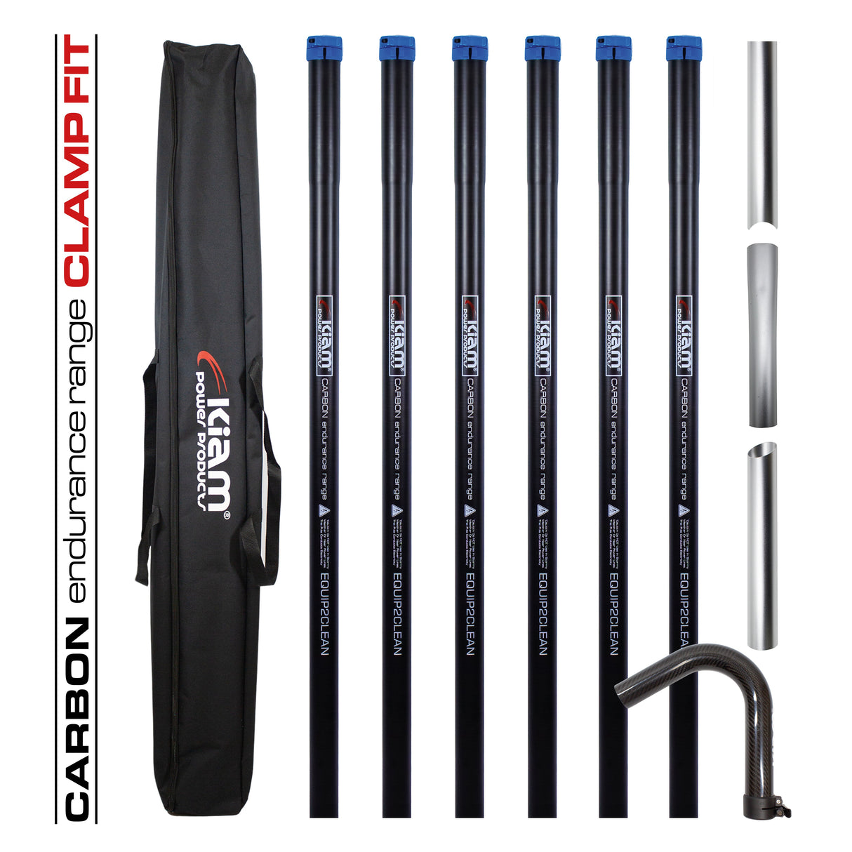 Clamped Carbon Fibre Gutter Vacuum Pole Kits (51mm Diameter) 20ft-40ft