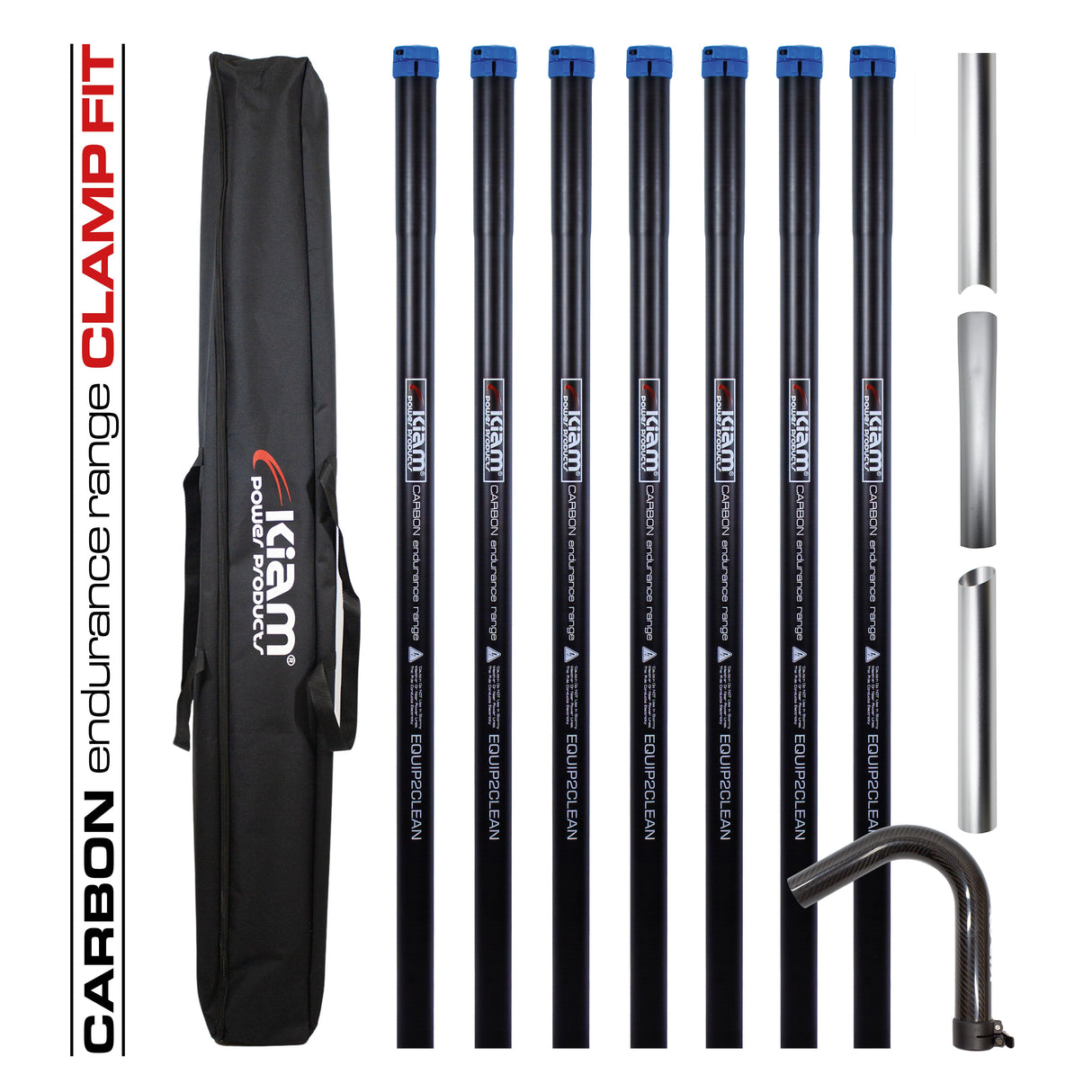 Clamped Carbon Fibre Gutter Vacuum Pole Kits (51mm Diameter) 20ft-40ft