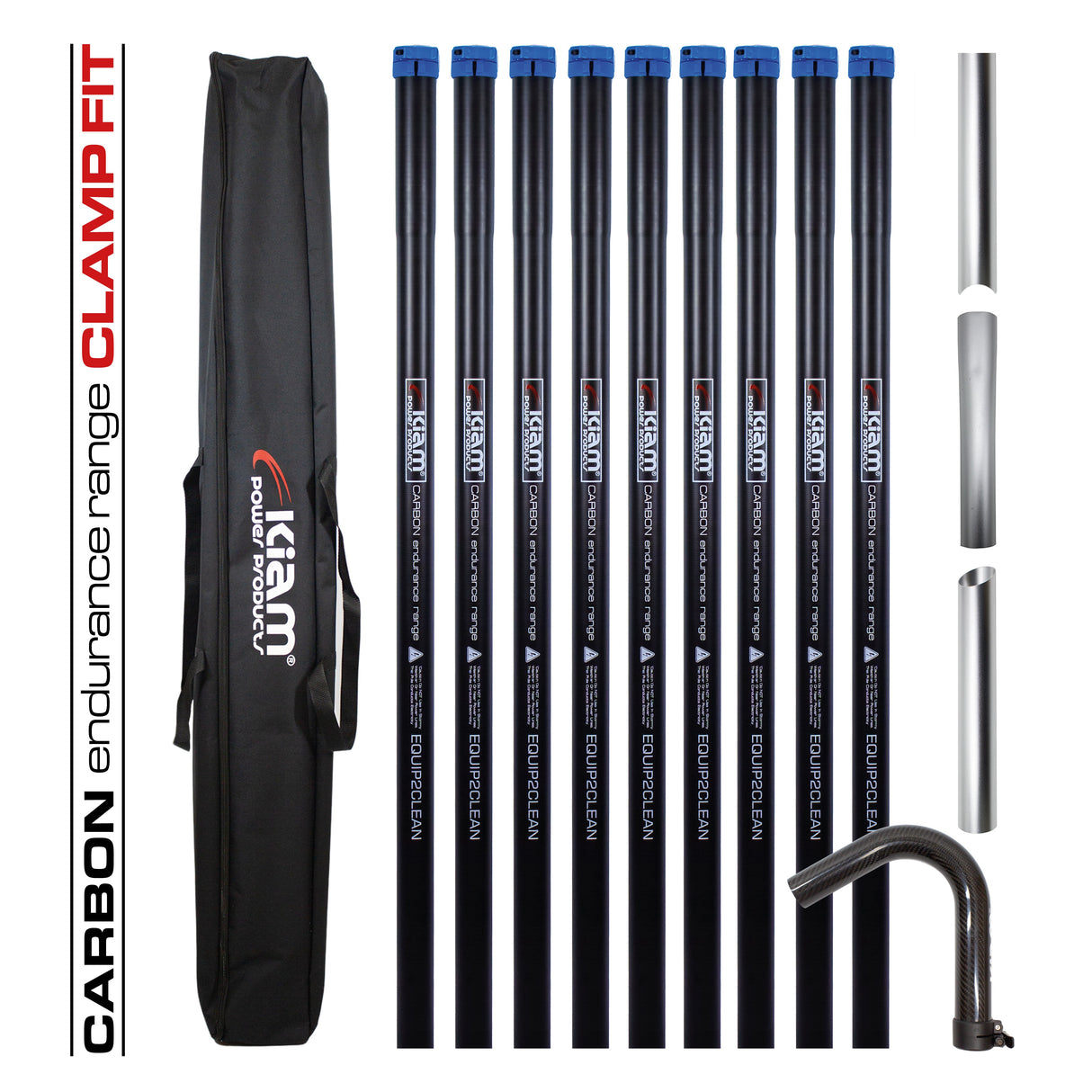 Clamped Carbon Fibre Gutter Vacuum Pole Kits (51mm Diameter) 20ft-40ft