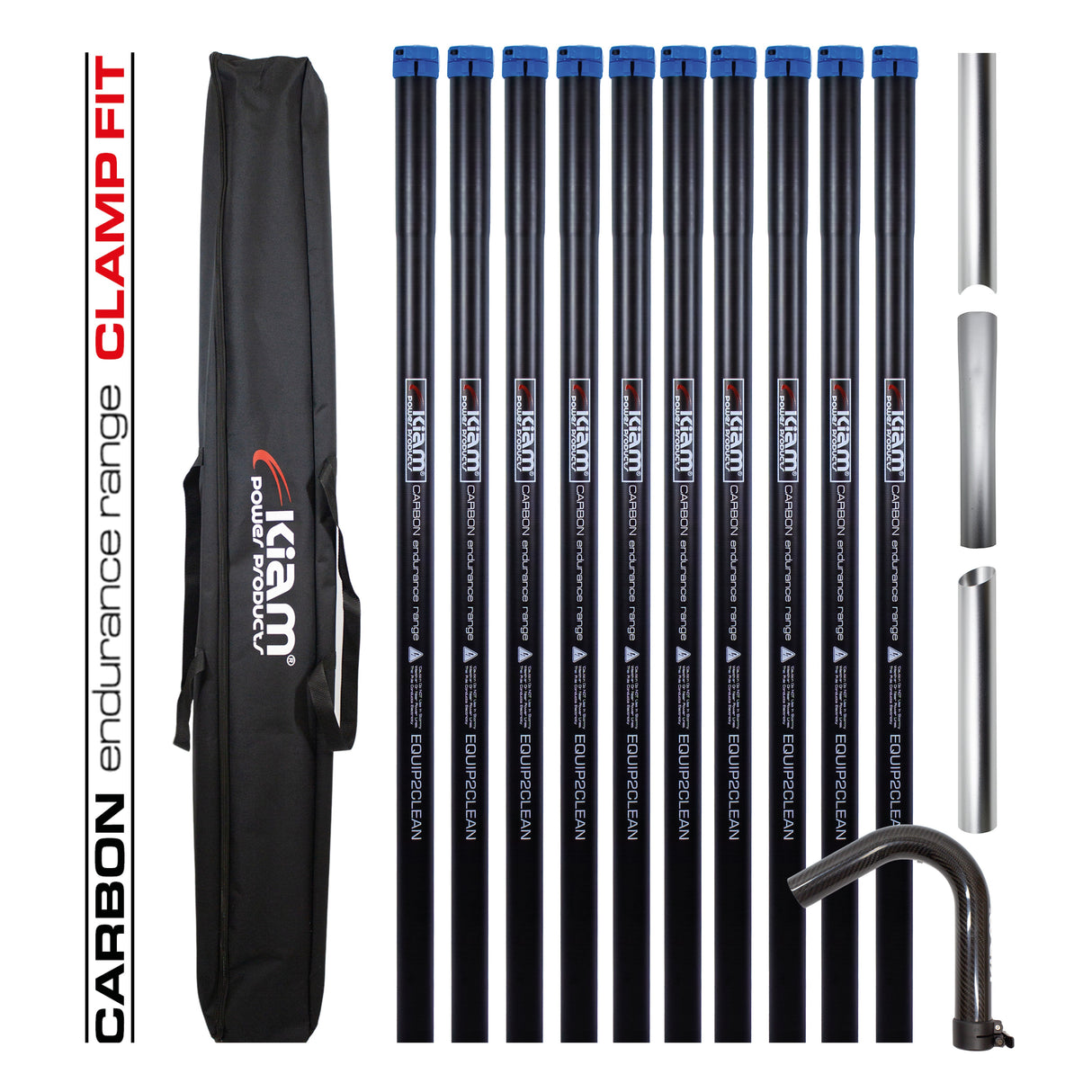 Clamped Carbon Fibre Gutter Vacuum Pole Kits (51mm Diameter) 20ft-40ft