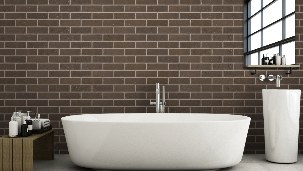 Dark brown rustic brick with a rough texture, 65mm size.