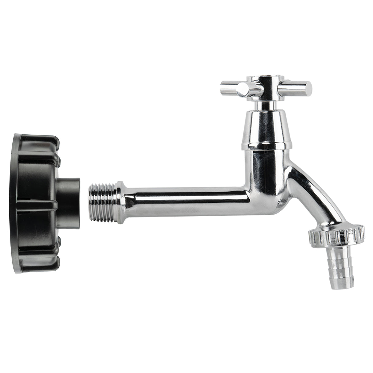 IBC 2" S60X6 - 1/2" BSP Cap with Extended Brass Chrome Tap 1/2" Barb
