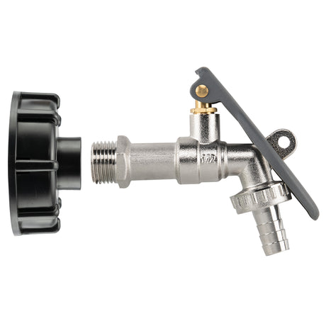 IBC 2" S60X6 - 1/2" BSP Cap with Lever Tap Hose Barb and Lever Lock