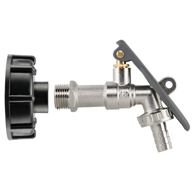 IBC 2" S60X6 - 1/2" BSP Cap with Lever Tap Hose Barb and Lever Lock
