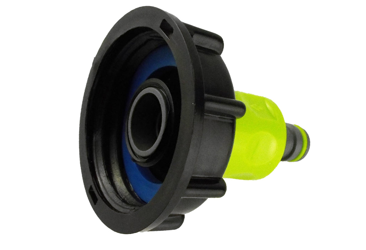 IBC 2” S60X6 Cap with ¾” BSP Threaded Hose Connector and Double Male Lime