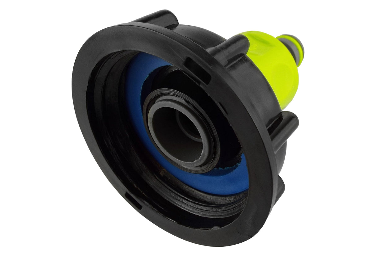 IBC 2” S60X6 Cap with ¾” BSP Threaded Hose Connector and Double Male Lime