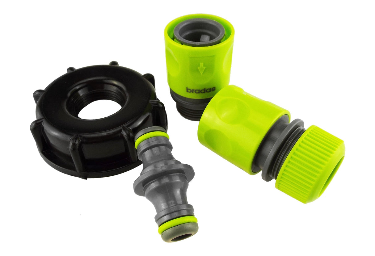 IBC 2” S60X6 Cap with Threaded Hose Fitting, Double Male and Hose Connector Lime