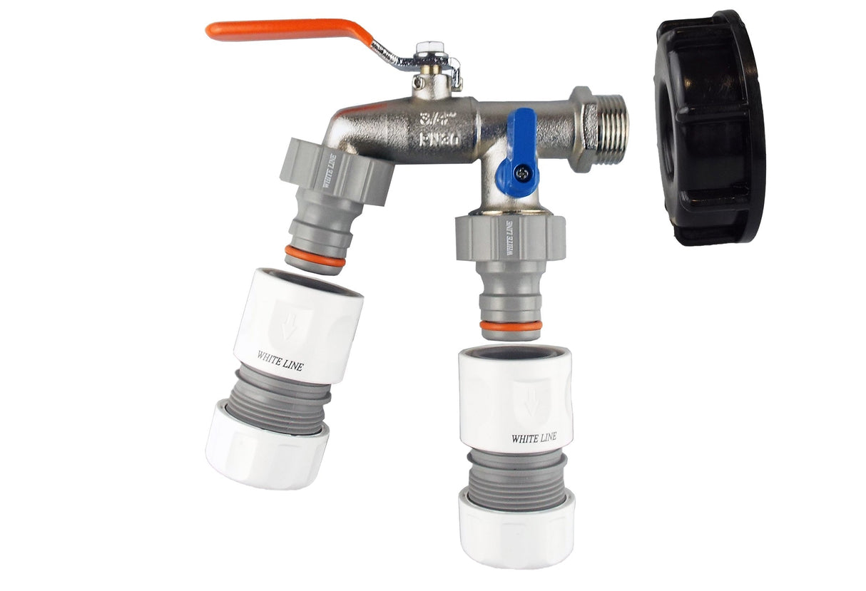 IBC 2” S60X6 Cap with Double Lever Tap and Max Flo Hose Connectors Set