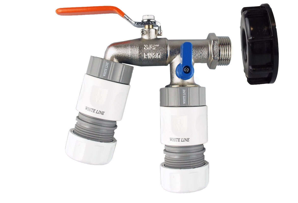 IBC 2” S60X6 Cap with Double Lever Tap and Max Flo Hose Connectors Set