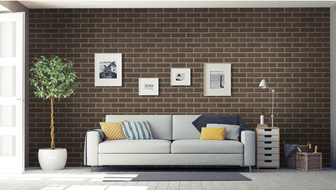 Dark brown rustic brick with a rough, textured surface.
