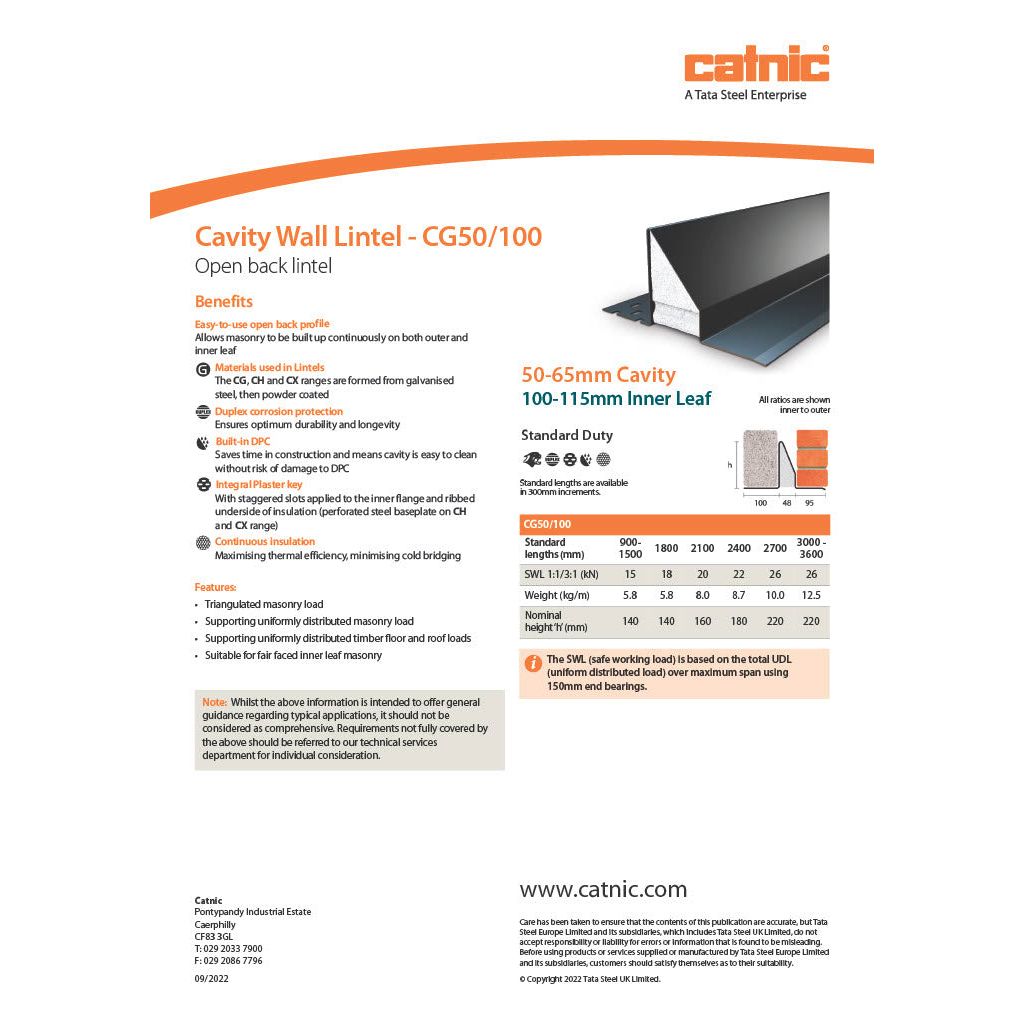 Catnic CG50/100 50mm  Cavity Wall Lintel