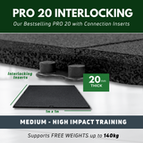 20mm Sprung PRO Interlocking Gym Tiles - Connection Inserts Included
