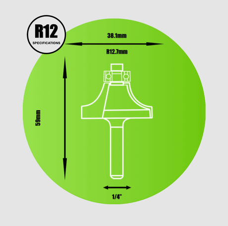 1/4" Rounding Over Router Cutter 12.7mm Radius - R12