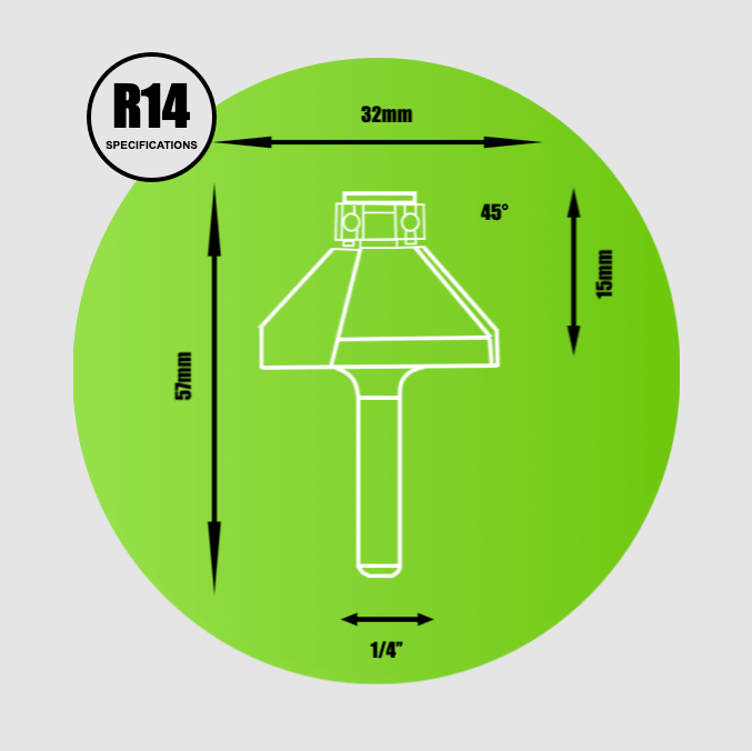 1/4" Chamfer Bearing Router Cutter 32mm - R14