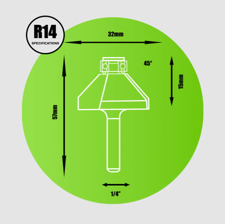 1/4" Chamfer Bearing Router Cutter 32mm - R14