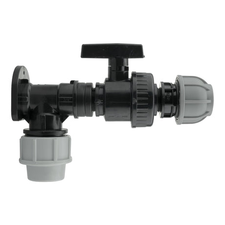 Wall Flange Kit 32mm MDPE + Large Plastic Valve & 32mm MDPE Straight