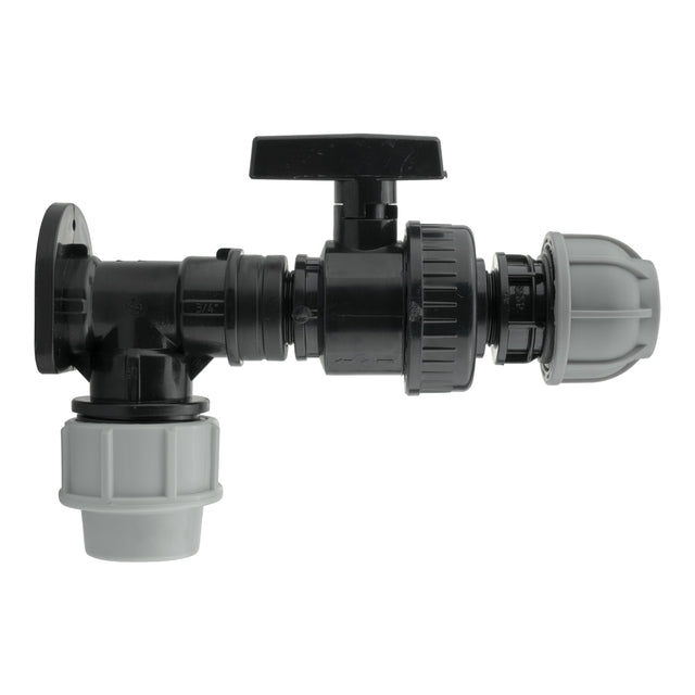 Wall Flange Kit 32mm MDPE + Large Plastic Valve & 32mm MDPE Straight