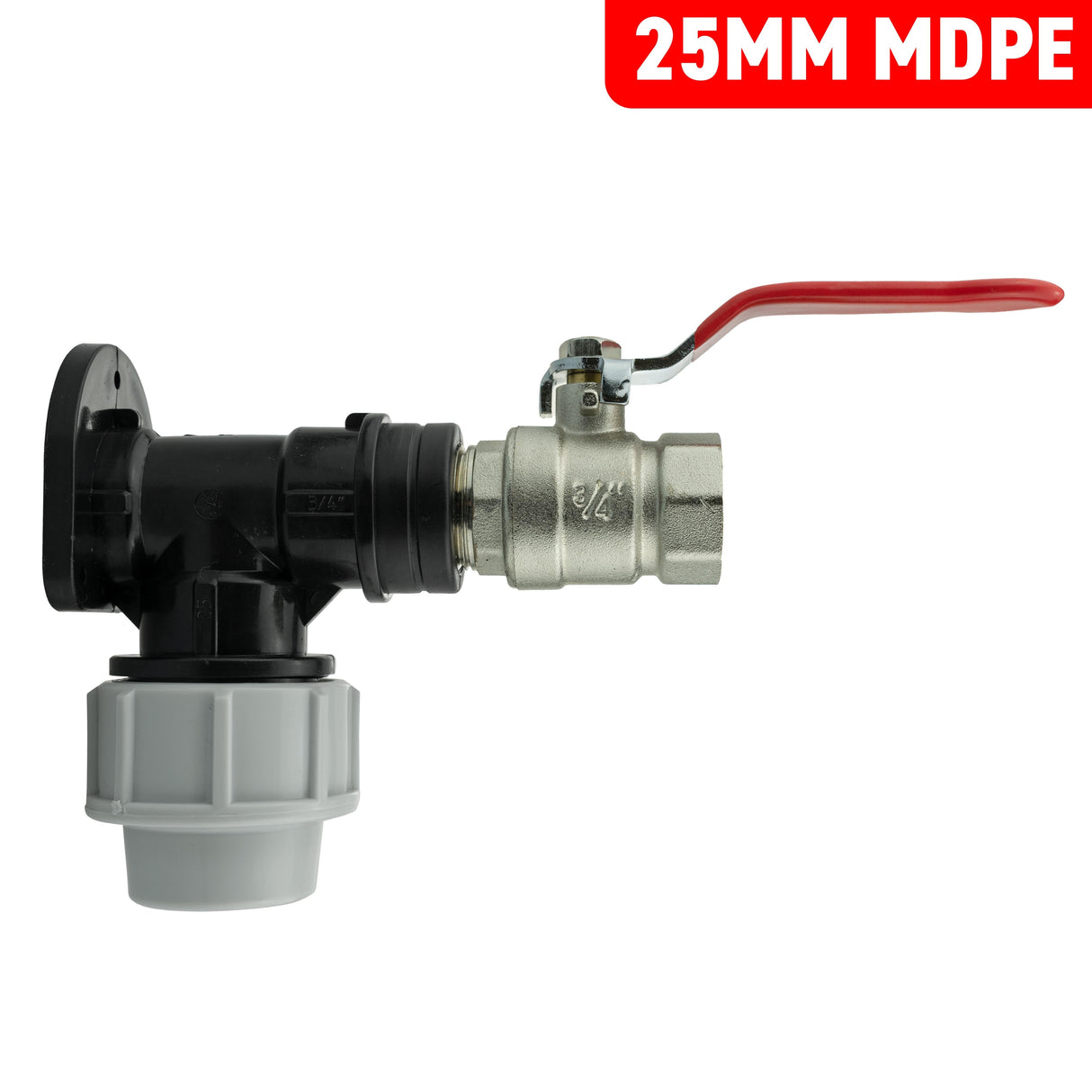 Wall Flange Kit 25mm MDPE + Lever Valve ¾” BSP