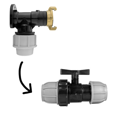 Wall Flange Kit 32mm MDPE + 32mm MDPE Valve + ¾” BSP Geka