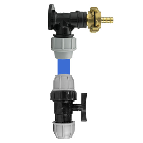 Wall Flange Kit 25mm MDPE + 25mm MDPE Valve + 13mm Barbed Geka Set