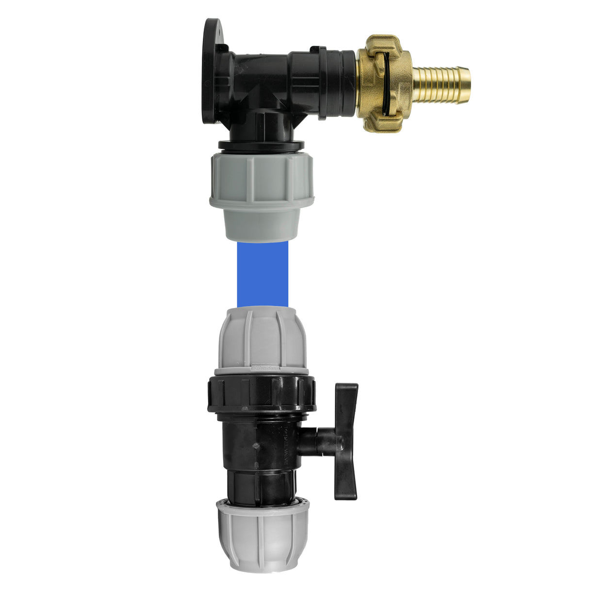 Wall Flange Kit 32mm MDPE + 32mm MDPE Valve + 19mm Barbed Geka Set