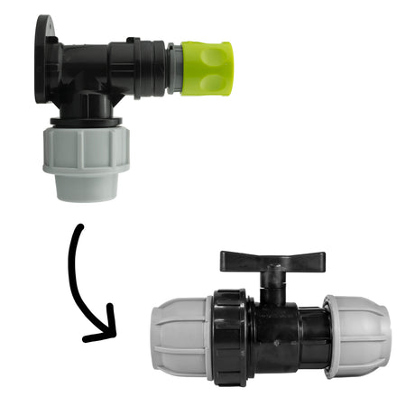 Wall Flange Kit 32mm MDPE + 32mm MDPE Valve + Female Quick Connector