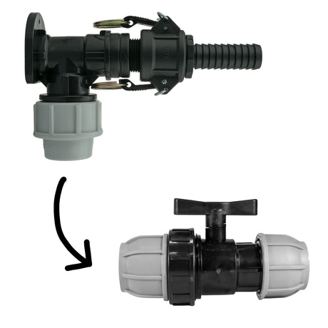 Wall Flange Kit 32mm MDPE + 32mm MDPE Valve + 3/4" Camlock Type B+E