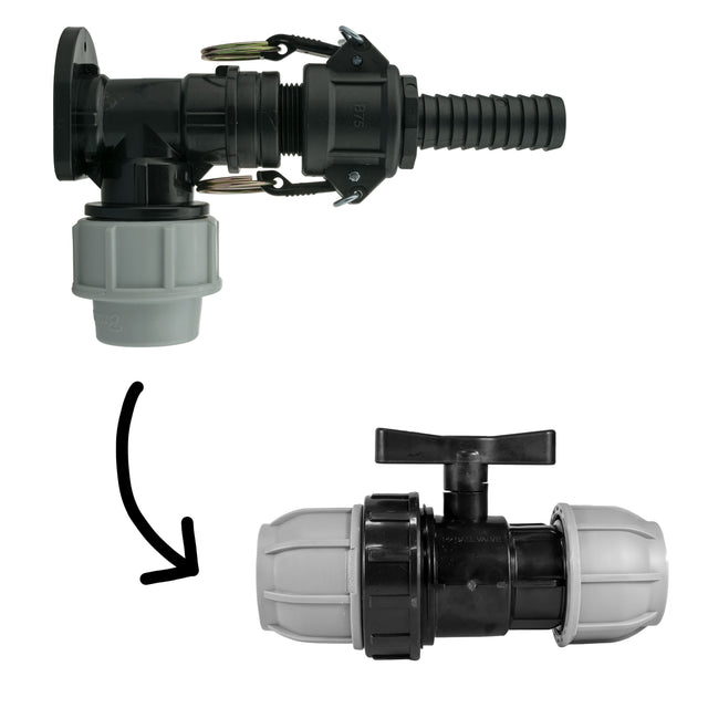 Wall Flange Kit 32mm MDPE + 32mm MDPE Valve + 3/4" Camlock Type B+E