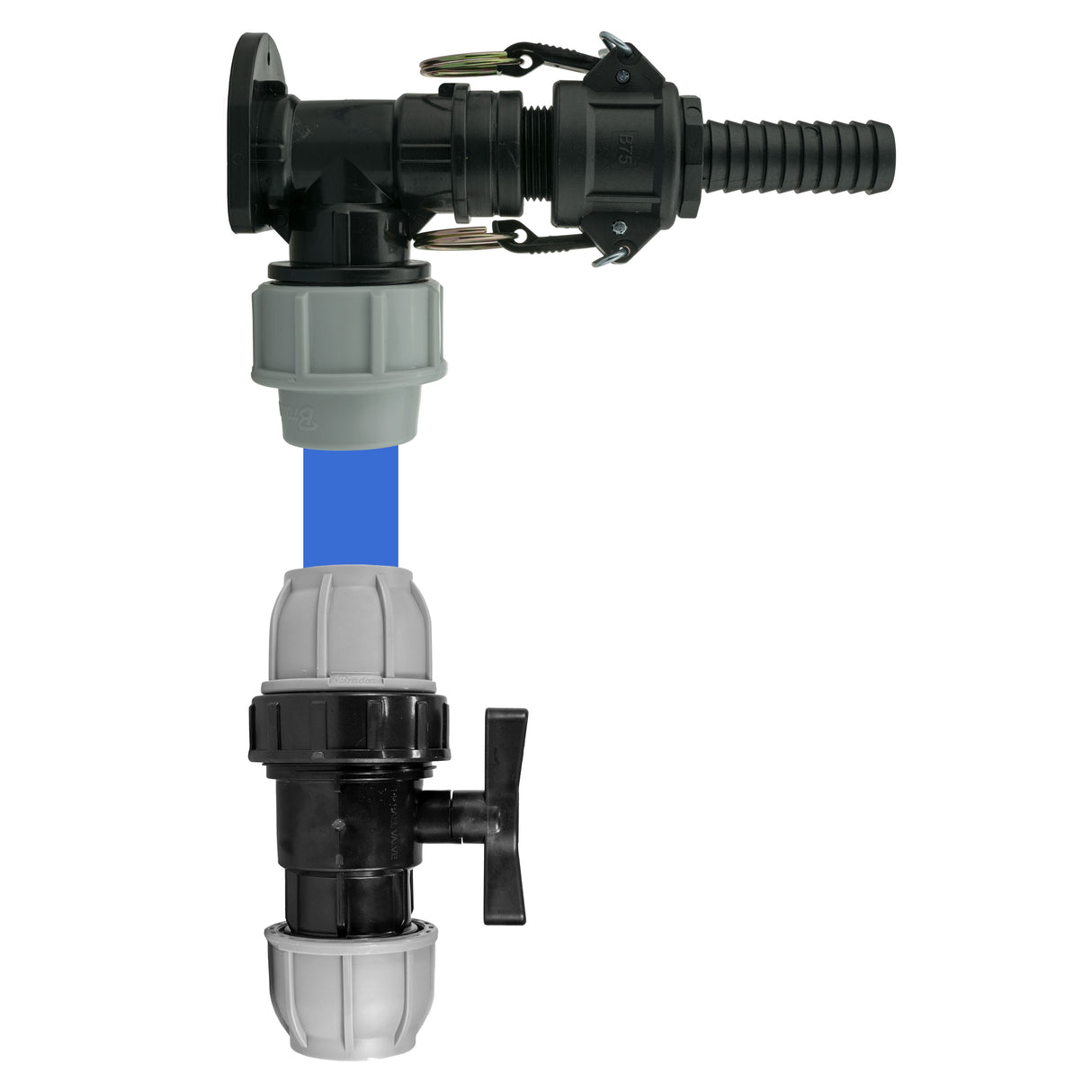 Wall Flange Kit 32mm MDPE + 32mm MDPE Valve + 3/4" Camlock Type B+E