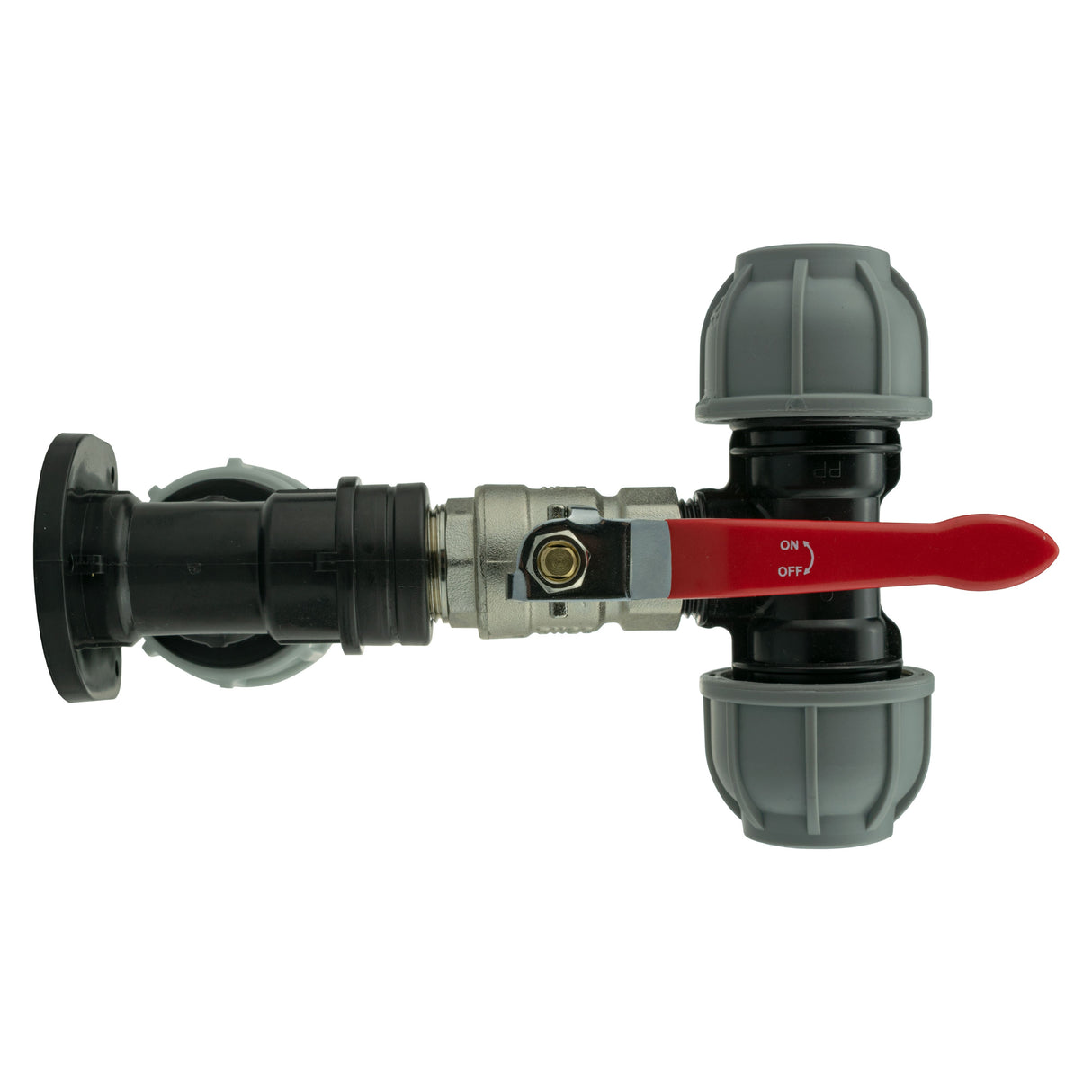 Wall Flange Kit 32mm MDPE + Lever Valve + 25mm MDPE Tee