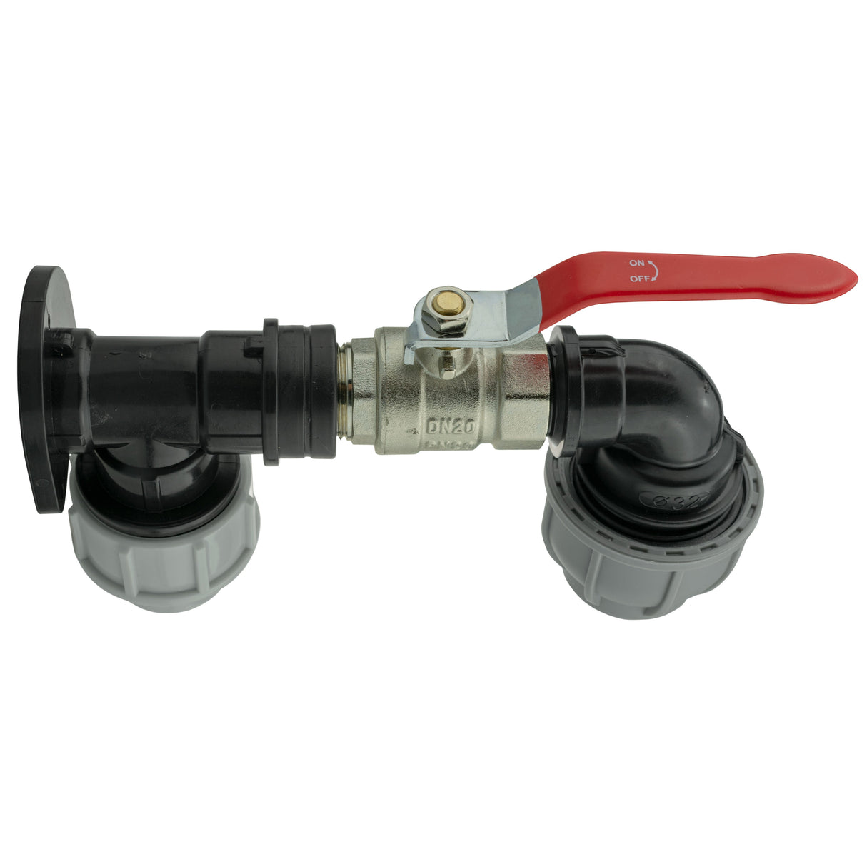 Wall Flange Kit 32mm MDPE + Lever Valve + 32mm MDPE Elbow