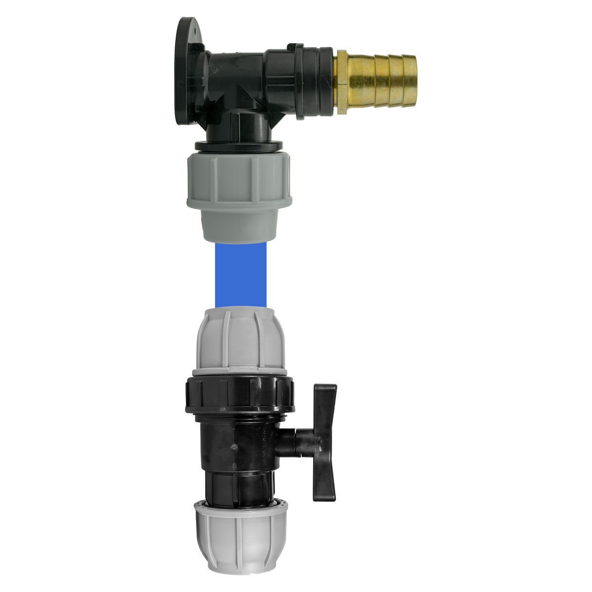 Wall Flange Kit 32mm MDPE + 32mm MDPE Valve + 25mm Brass Barb