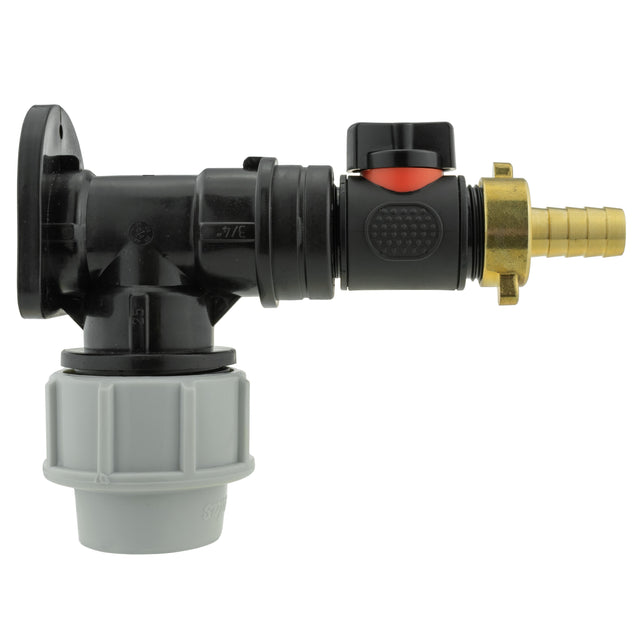 Wall Flange Kit 32mm MDPE + In-Line Valve + 13mm Brass Barb