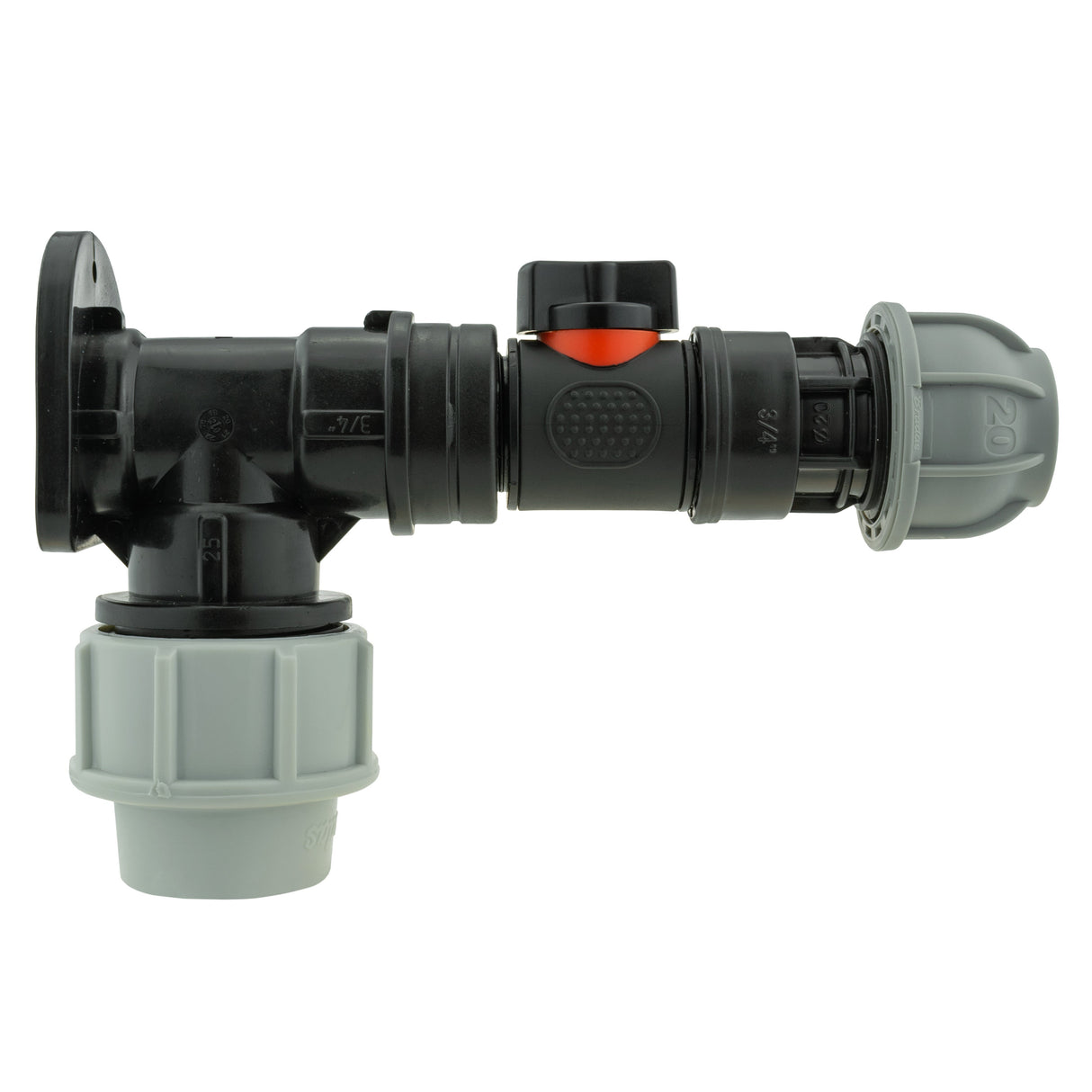 Wall Flange Kit 32mm MDPE + In-Line Valve + 20mm MDPE Joiner