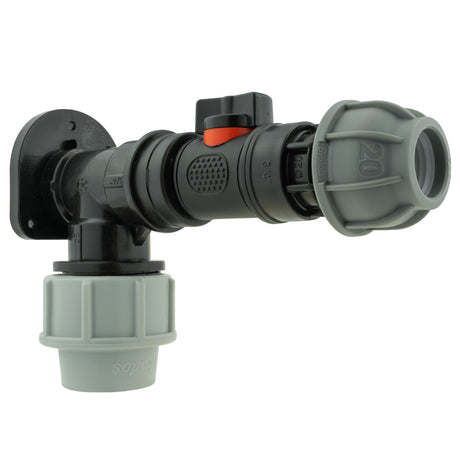 Wall Flange Kit 25mm MDPE + In-Line Valve + 20mm MDPE Joiner