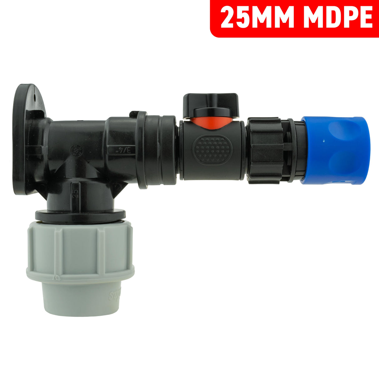 Wall Flange Kit 25mm MDPE + In-Line Valve & Female Quick Connector
